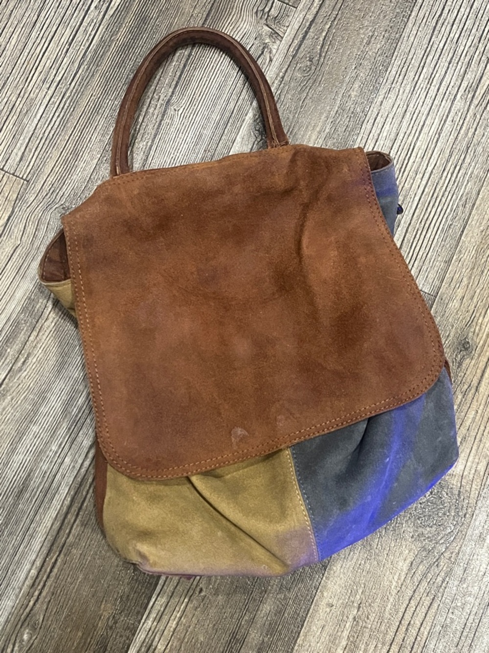 Free People Brown Suede Patchwork Backpack with Multicolor Panels